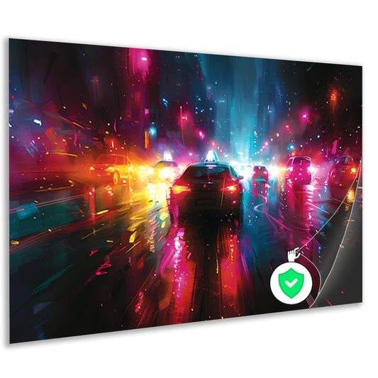 Dynamische Neonverlichte Stadsnacht poster