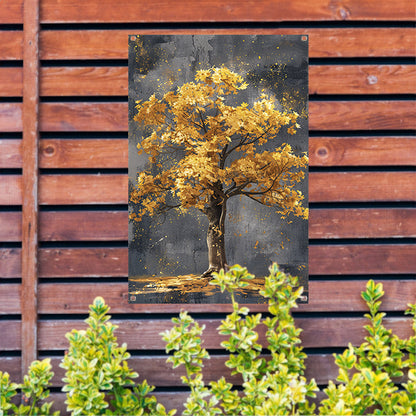 Schilderij van een boom met gouden bladeren tuinposter