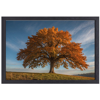 Majestueuze herfstboom in een weids landschap canvas met baklijst