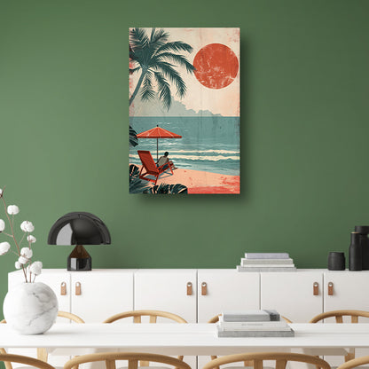 Ontspannen man op strand met parasol acrylglas