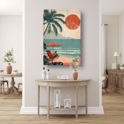 Ontspannen man op strand met parasol acrylglas