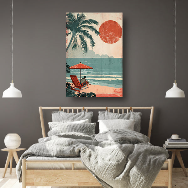 Ontspannen man op strand met parasol acrylglas