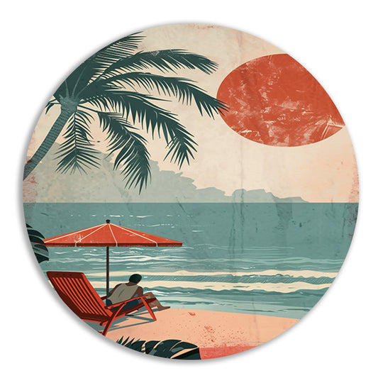 Ontspannen man op strand met parasol forex muurcirkel