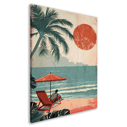 Ontspannen man op strand met parasol canvas