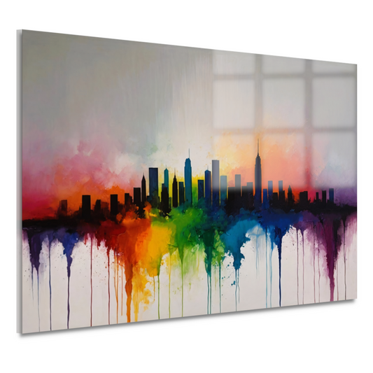 Skyline gesmolten in zonsondergangkleuren acrylglas