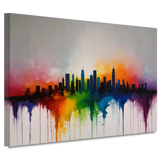 Skyline gesmolten in zonsondergangkleuren canvas