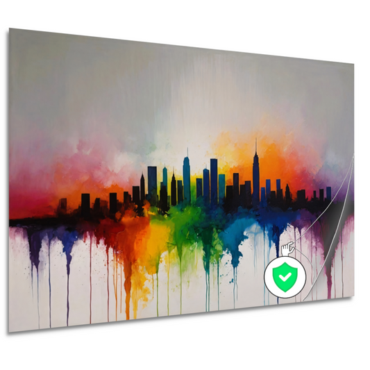 Skyline gesmolten in zonsondergangkleuren poster