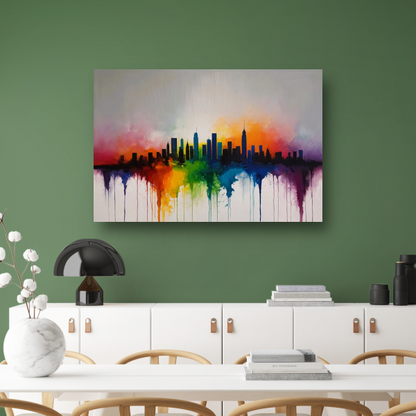 Skyline gesmolten in zonsondergangkleuren poster