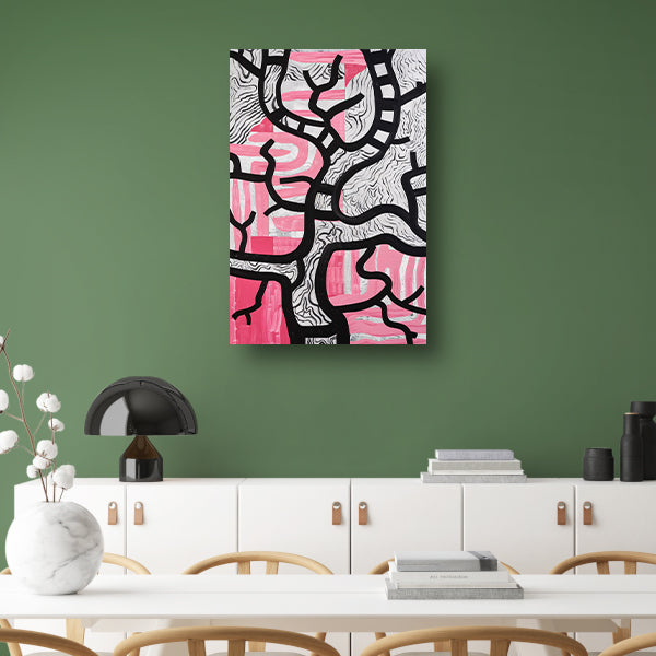 Abstracte boom met roze en zwart acrylglas