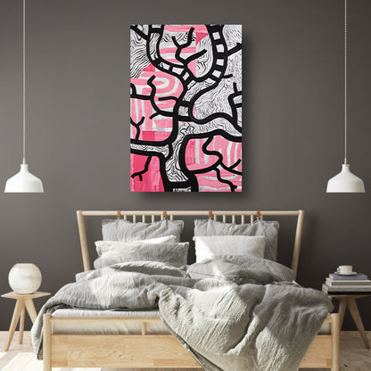 Abstracte boom met roze en zwart acrylglas
