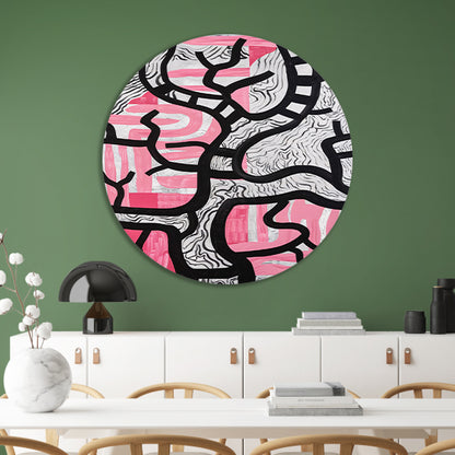 Abstracte boom met roze en zwart aluminium muurcirkel