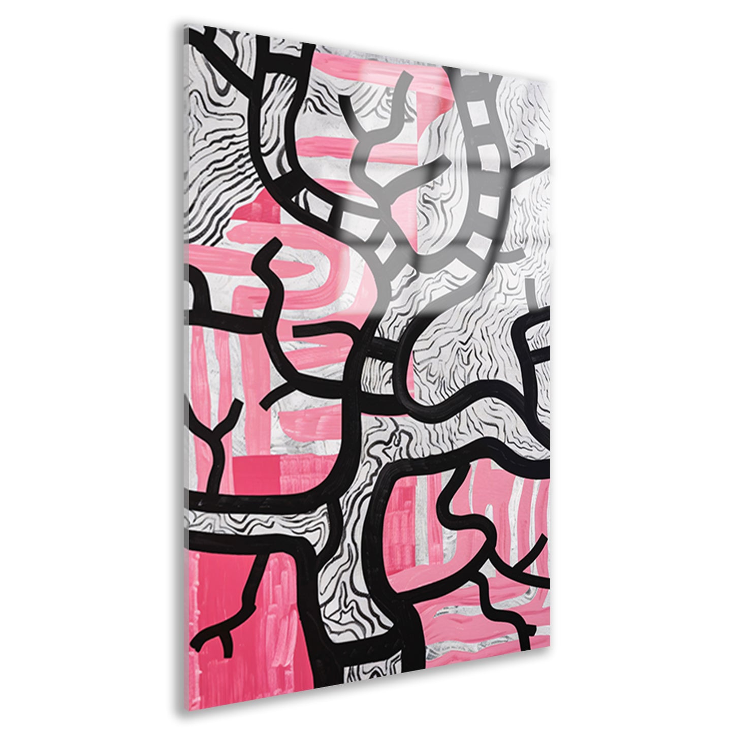 Abstracte boom met roze en zwart acrylglas