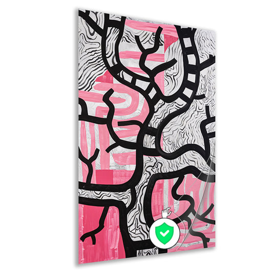 Abstracte boom met roze en zwart poster