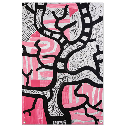 Abstracte boom met roze en zwart tuinposter