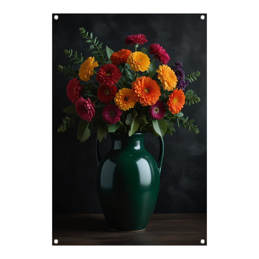 Levendig Bloemenboeket in Elegante Groene Vaas tuinposter