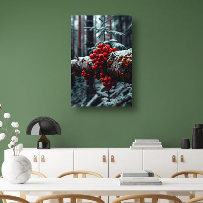 Rode bessen in de winterse sneeuw poster