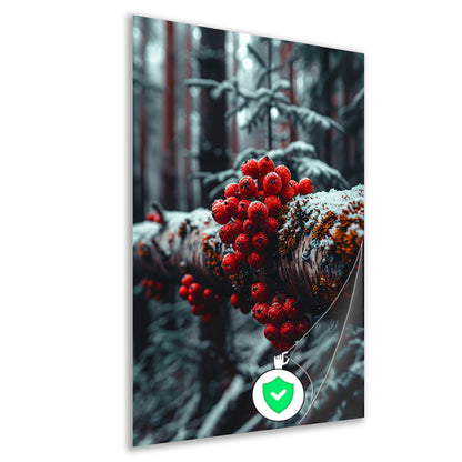Rode bessen in de winterse sneeuw poster