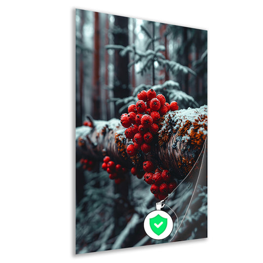 Rode bessen in de winterse sneeuw poster