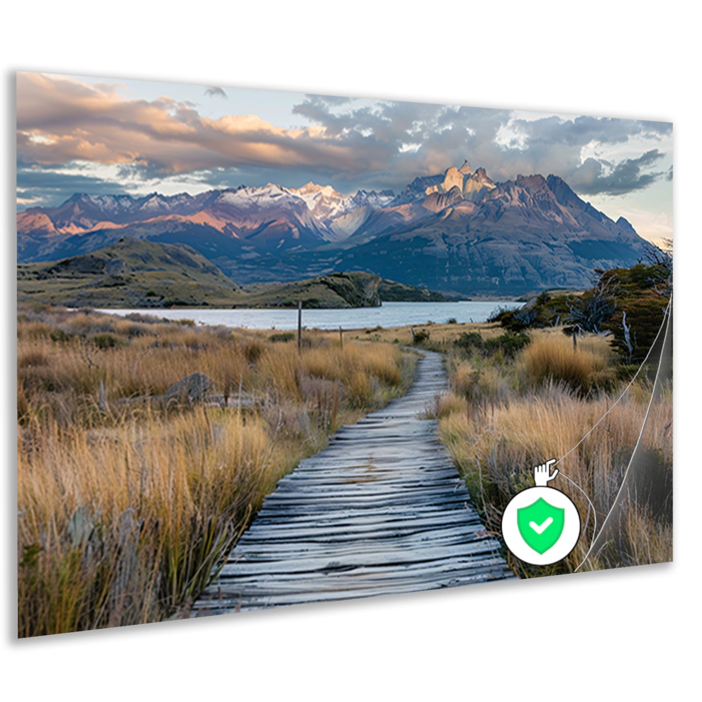 Prachtig Patagonisch landschap met houten pad poster