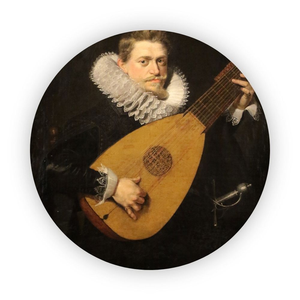 Luitspeler - Peter Paul Rubens aluminium muurcirkel