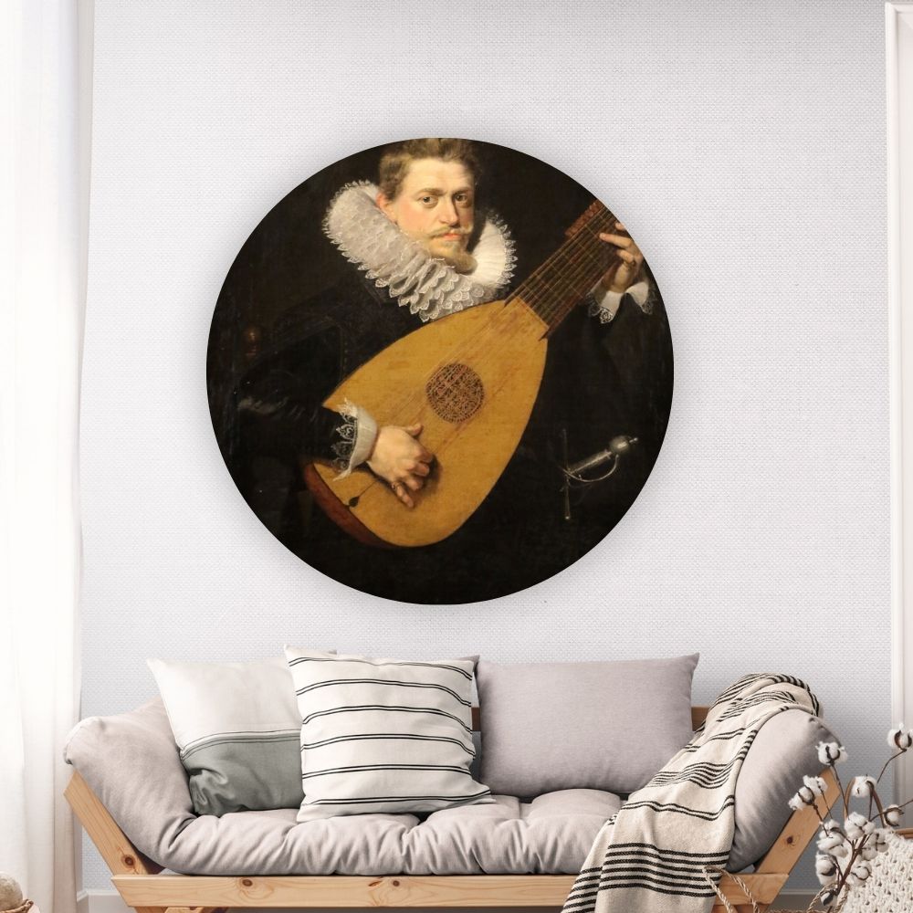Luitspeler - Peter Paul Rubens aluminium muurcirkel