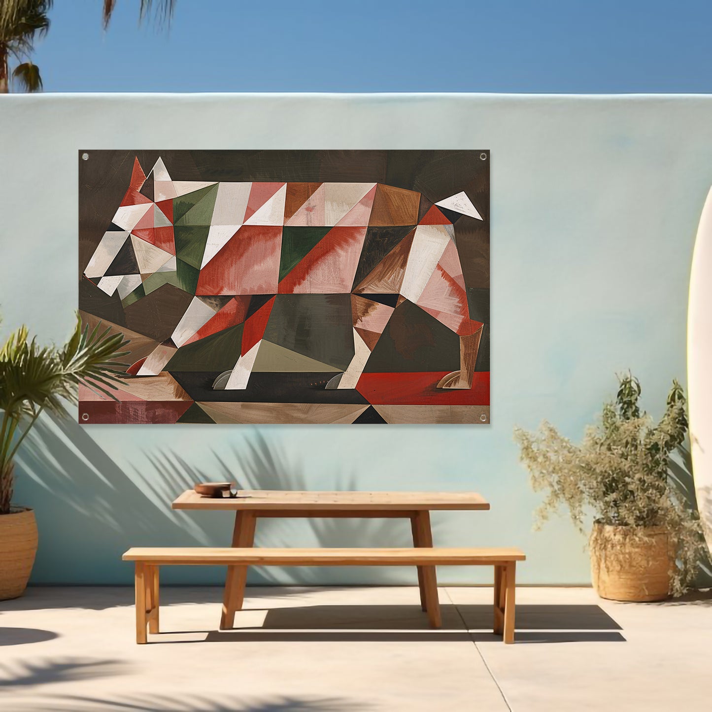 Geometrische Abstracte Wolf in Vlakken   tuinposter