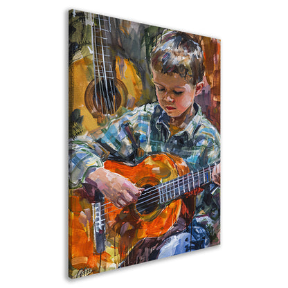 Jongen Speelt Op Kleurrijk Gitaar canvas