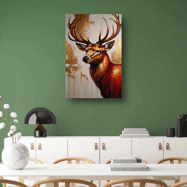 Majestueus hert met gouden gewei op canvas canvas met baklijst