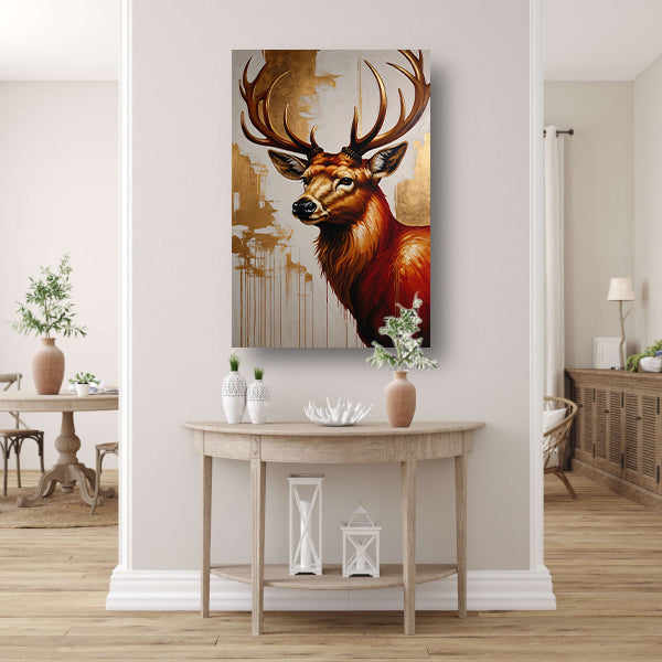 Majestueus hert met gouden gewei op canvas acrylglas