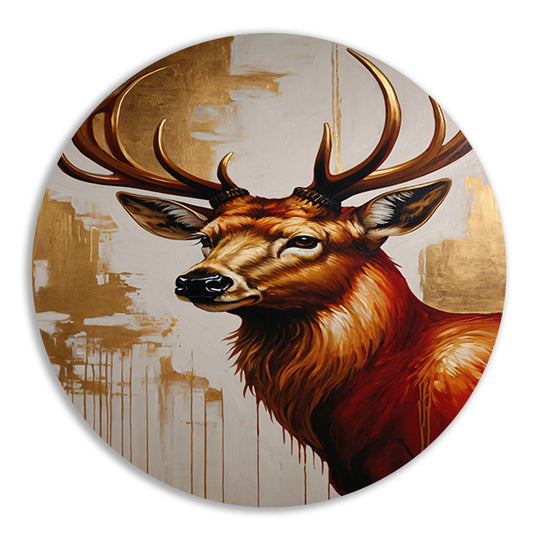 Majestueus hert met gouden gewei op canvas aluminium muurcirkel