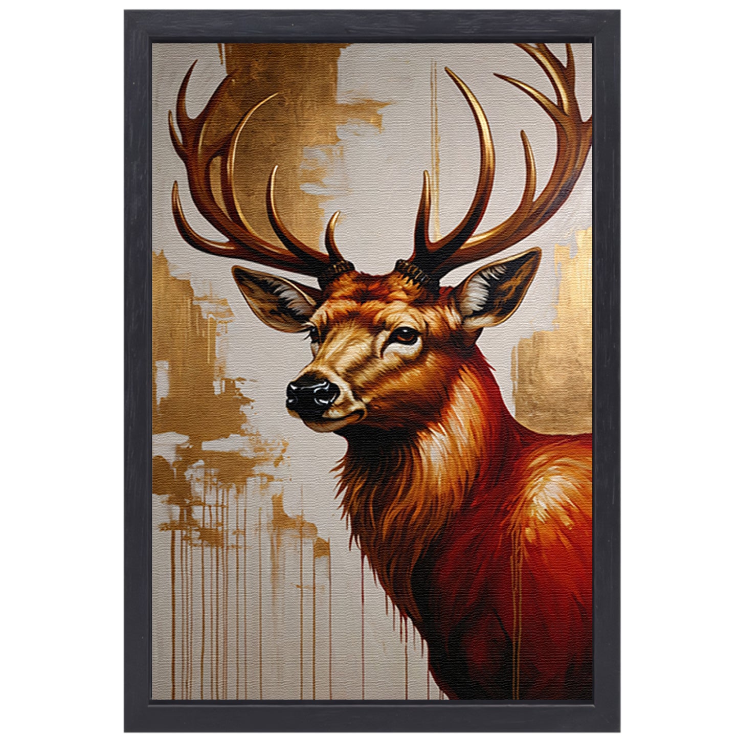 Majestueus hert met gouden gewei op canvas canvas met baklijst