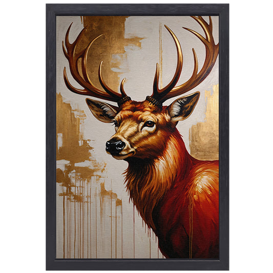 Majestueus hert met gouden gewei op canvas canvas met baklijst
