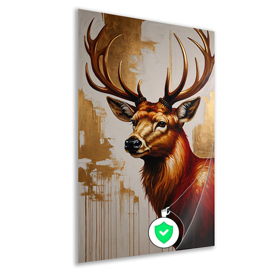 Majestueus hert met gouden gewei op canvas poster