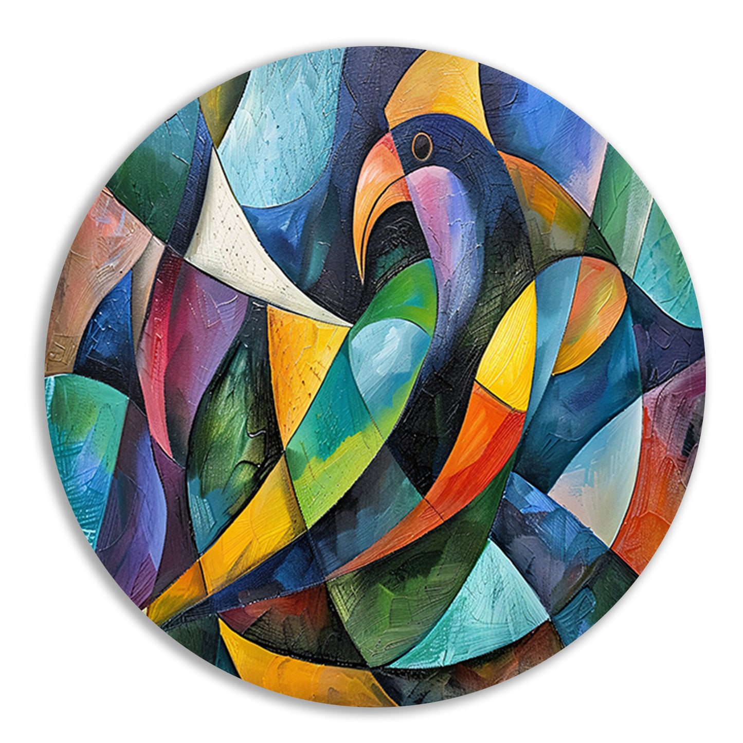 Abstract kunstwerk van kleurrijke papegaai aluminium muurcirkel