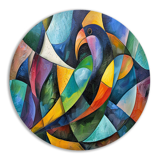 Abstract kunstwerk van kleurrijke papegaai aluminium muurcirkel