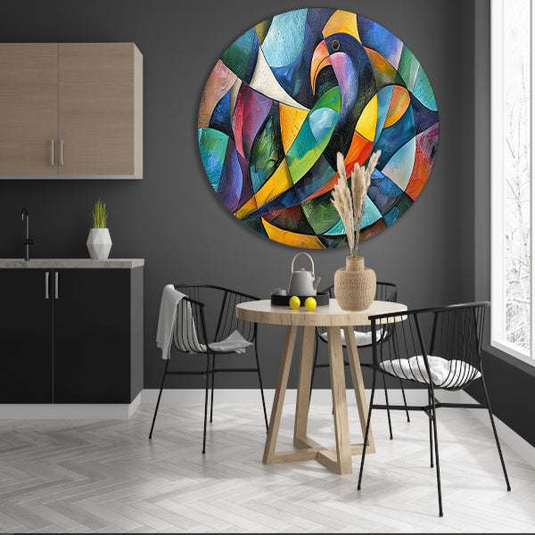 Abstract kunstwerk van kleurrijke papegaai aluminium muurcirkel