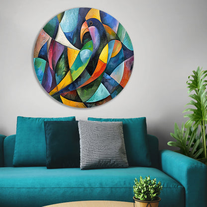 Abstract kunstwerk van kleurrijke papegaai aluminium muurcirkel