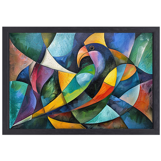 Abstract kunstwerk van kleurrijke papegaai canvas met baklijst
