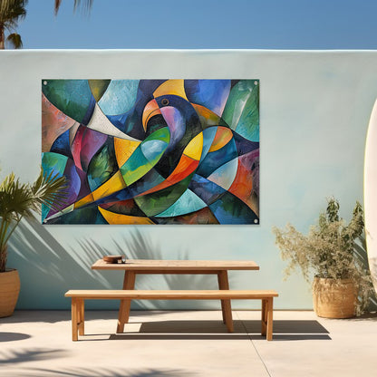 Abstract kunstwerk van kleurrijke papegaai tuinposter