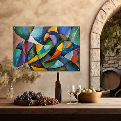 Abstract kunstwerk van kleurrijke papegaai tuinposter