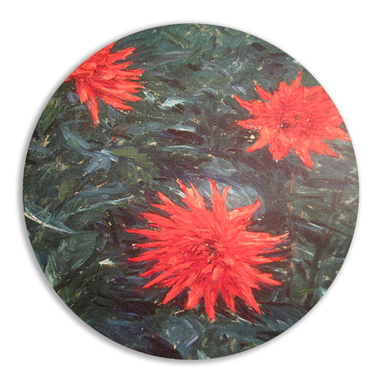 Rode cactusdahlias - Gustave Caillebotte aluminium muurcirkel