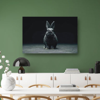 Zwart-wit konijn portret op donkere achtergrond canvas