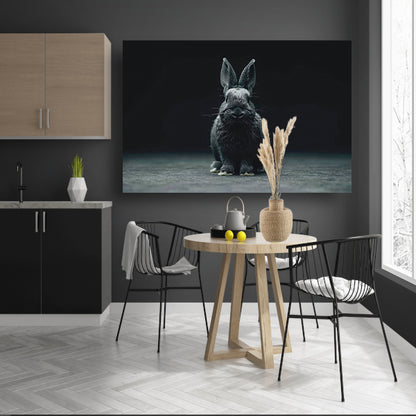 Zwart-wit konijn portret op donkere achtergrond canvas