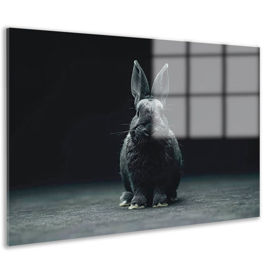 Zwart-wit konijn portret op donkere achtergrond acrylglas