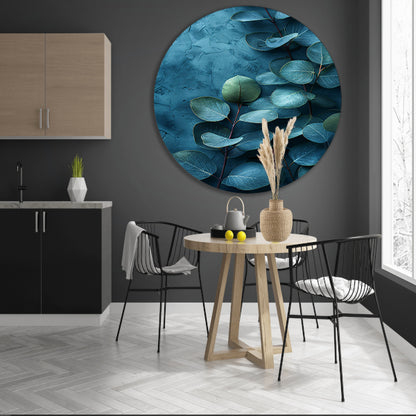 Abstracte kunst van bladeren op getextureerde blauwe achtergrond forex muurcirkel