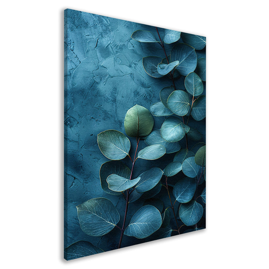 Abstracte kunst van bladeren op getextureerde blauwe achtergrond canvas