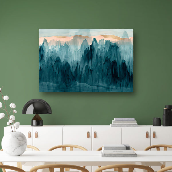 Abstracte bergen in blauw en turquoise poster