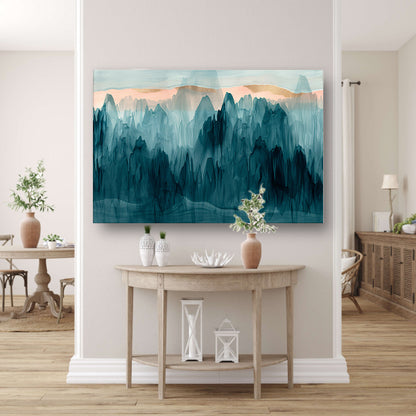 Abstracte bergen in blauw en turquoise canvas