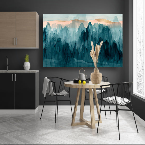 Abstracte bergen in blauw en turquoise canvas