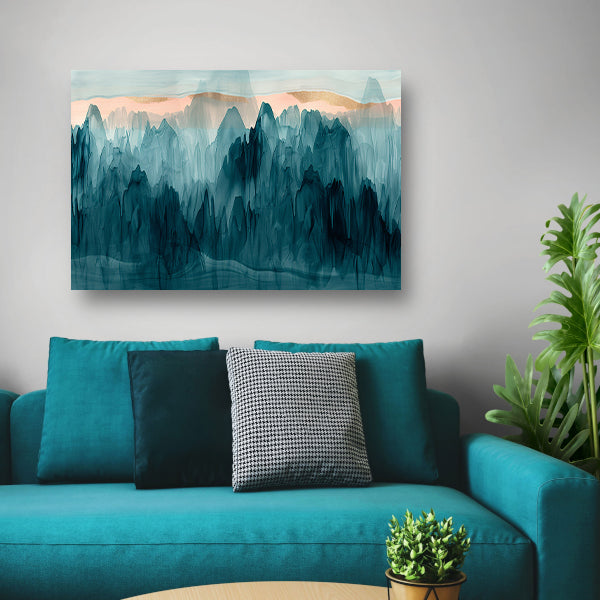 Abstracte bergen in blauw en turquoise poster